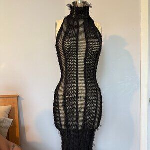ROBERTA EINER Angel Midi Fringe Dress Black Size XS/S